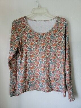 Peruvian Connection Multicolor Floral Scoop-Neck Long Sleeve Top